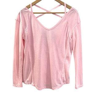 Apana Yoga crisscross back sport Long Sleeve Comfort Soft Pink Oversized Shirt S